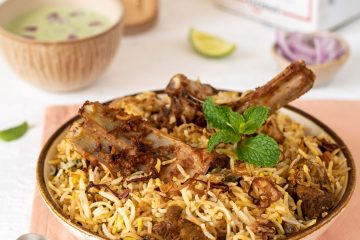 Hot Mutton Biryani served with raita!