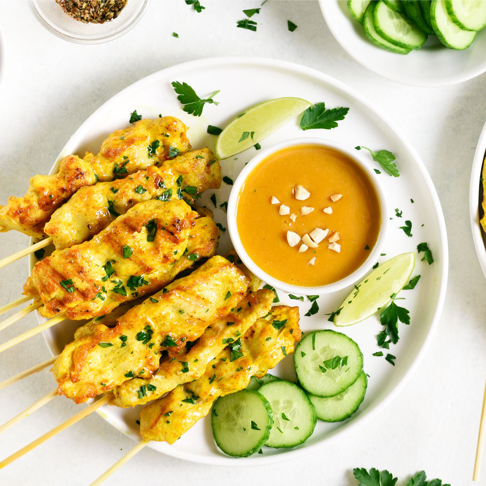 Chicken Satay with Cucumber Salad