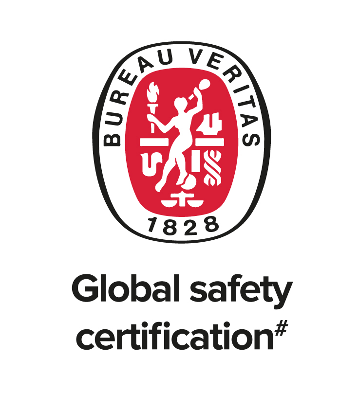 It's the logo of the SFFC global safety certification. A lady in white on a red background - she is holding a torch and a baton in each hand. Below the logo its says - Global safety certification# in black.