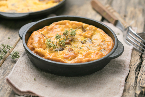 Frittata in a black bowl