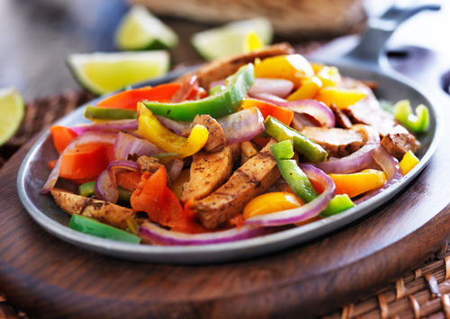 Chicken Fajitas in a black bowl