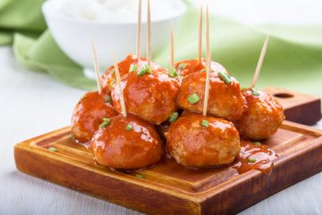 Chicken Meatballs on a wooden tray